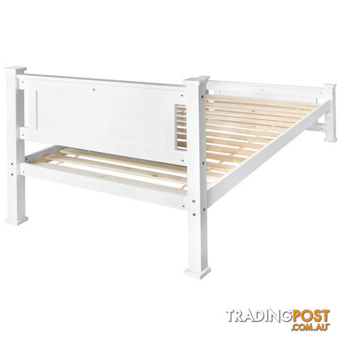 Wooden Bed Frame Pine Wood w/ Drawers Single White