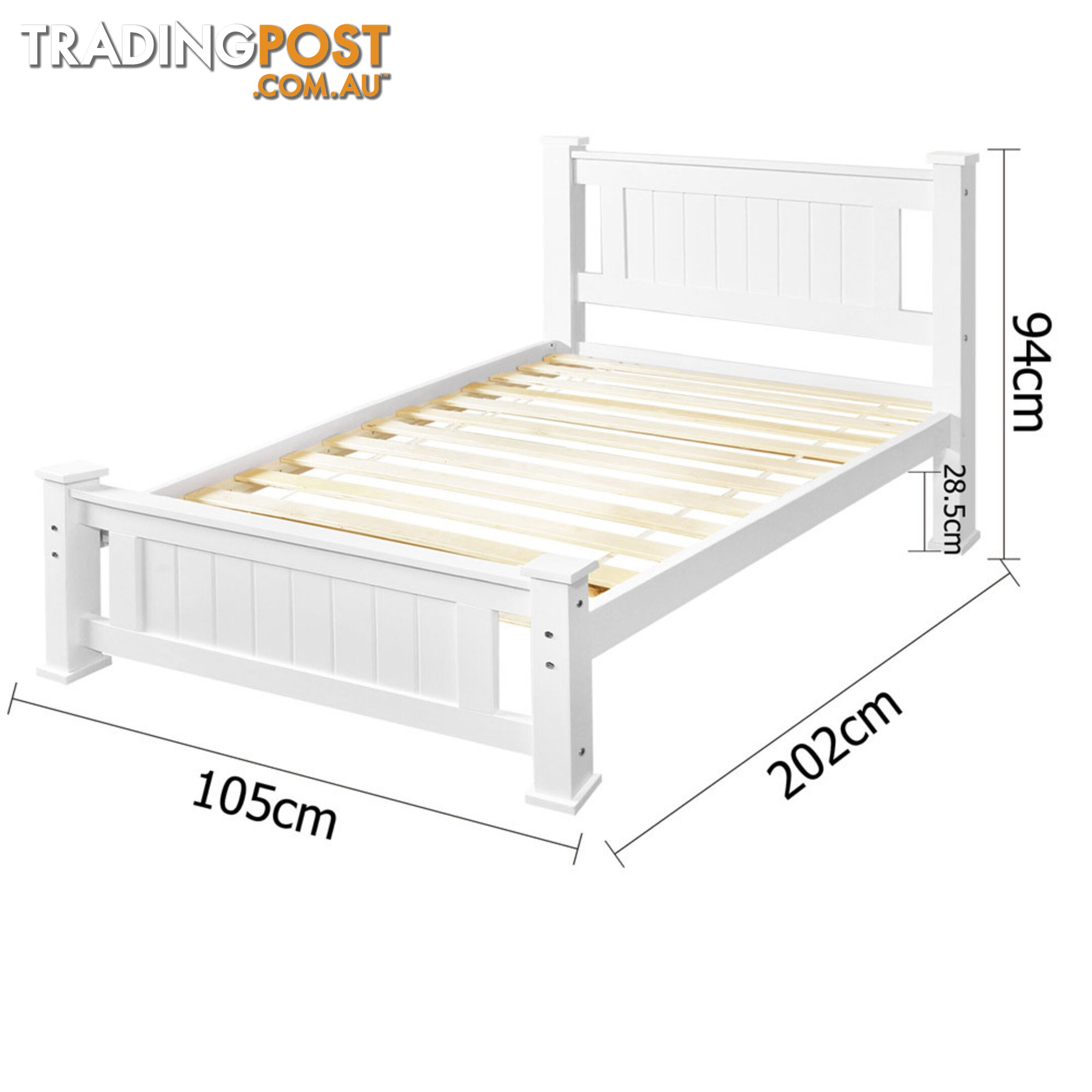 Wooden Bed Frame Pine Wood w/ Drawers Single White