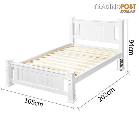 Wooden Bed Frame Pine Wood w/ Drawers Single White