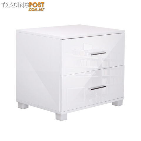 High Gloss Two Drawers Bedside Table Cabinet Lamp Unit White