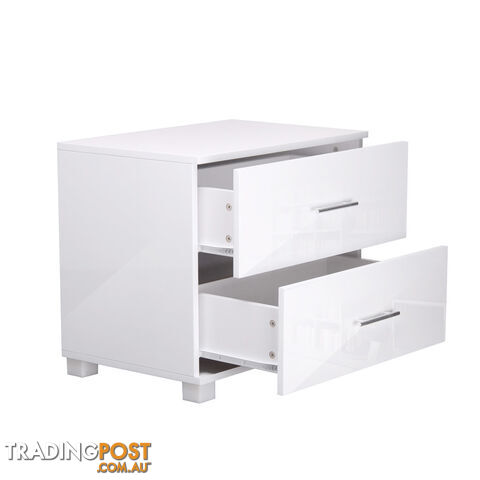 High Gloss Two Drawers Bedside Table Cabinet Lamp Unit White - photo 3 of 8