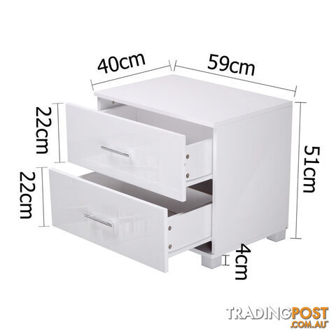 High Gloss Two Drawers Bedside Table Cabinet Lamp Unit White - photo 2 of 8