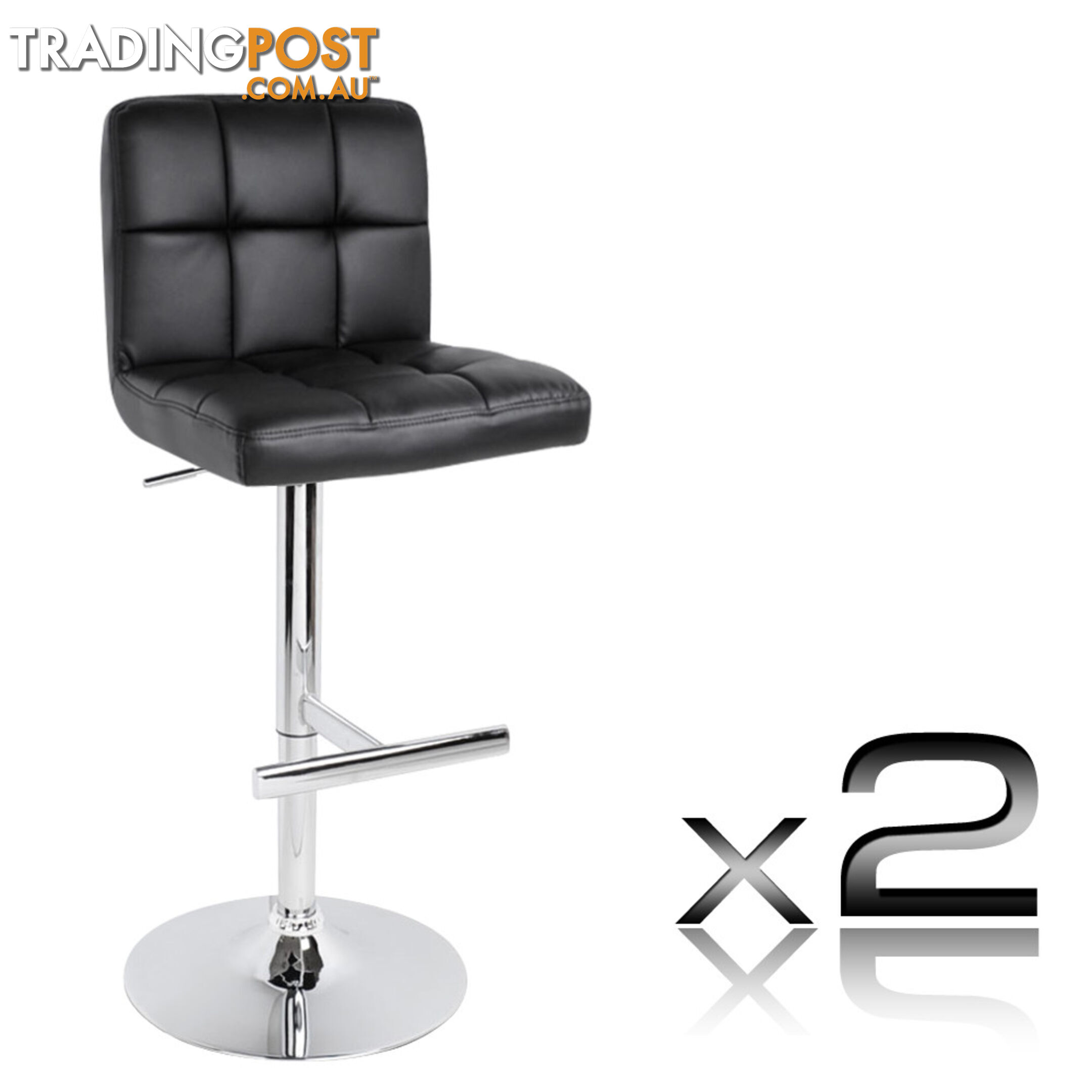 Set of 2 PU Leather Kitchen Bar Stool Black