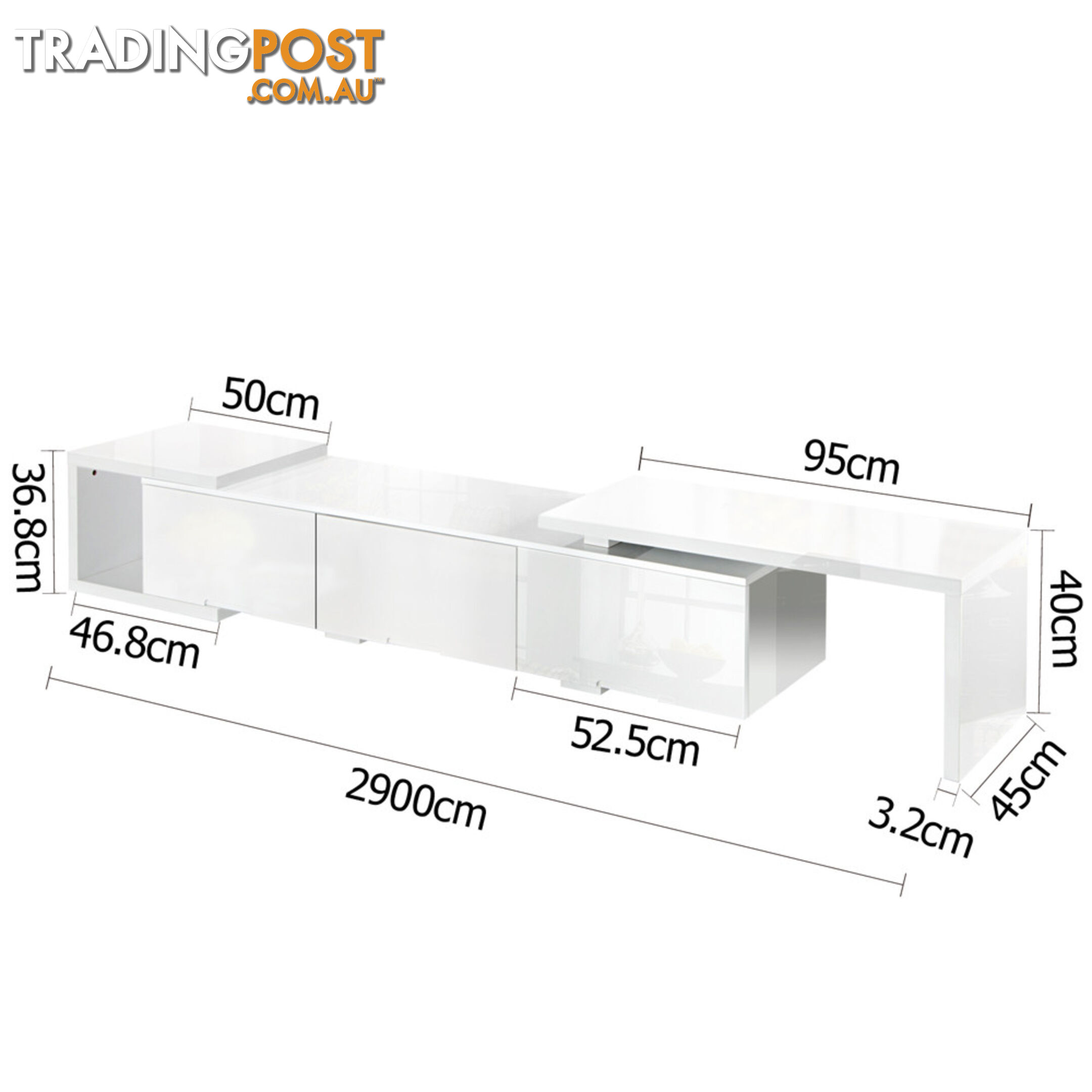 High Gloss Adjustable TV Stand Entertainment Unit 290 cm White