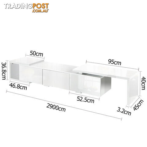 High Gloss Adjustable TV Stand Entertainment Unit 290 cm White