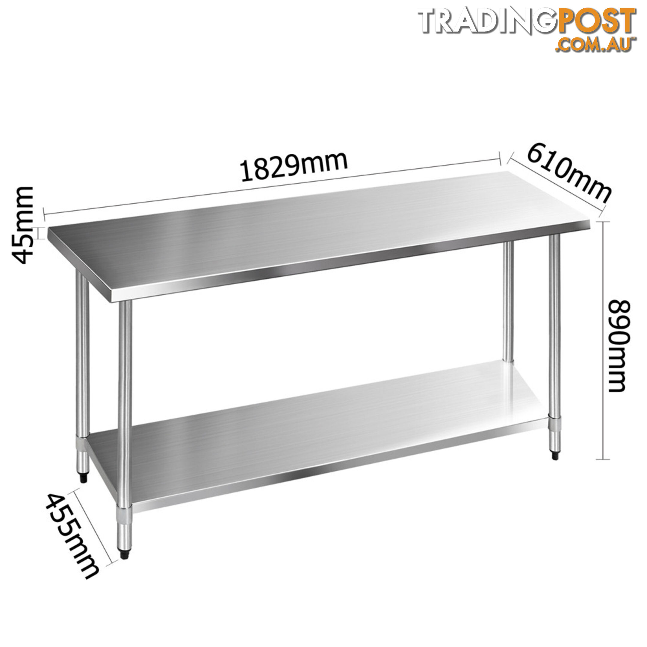 304 Stainless Steel Kitchen Work Bench Table 1829mm