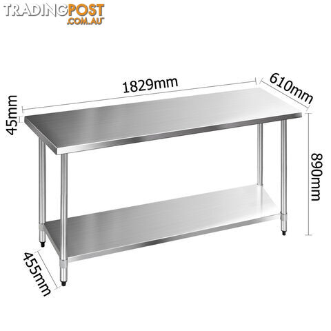 304 Stainless Steel Kitchen Work Bench Table 1829mm