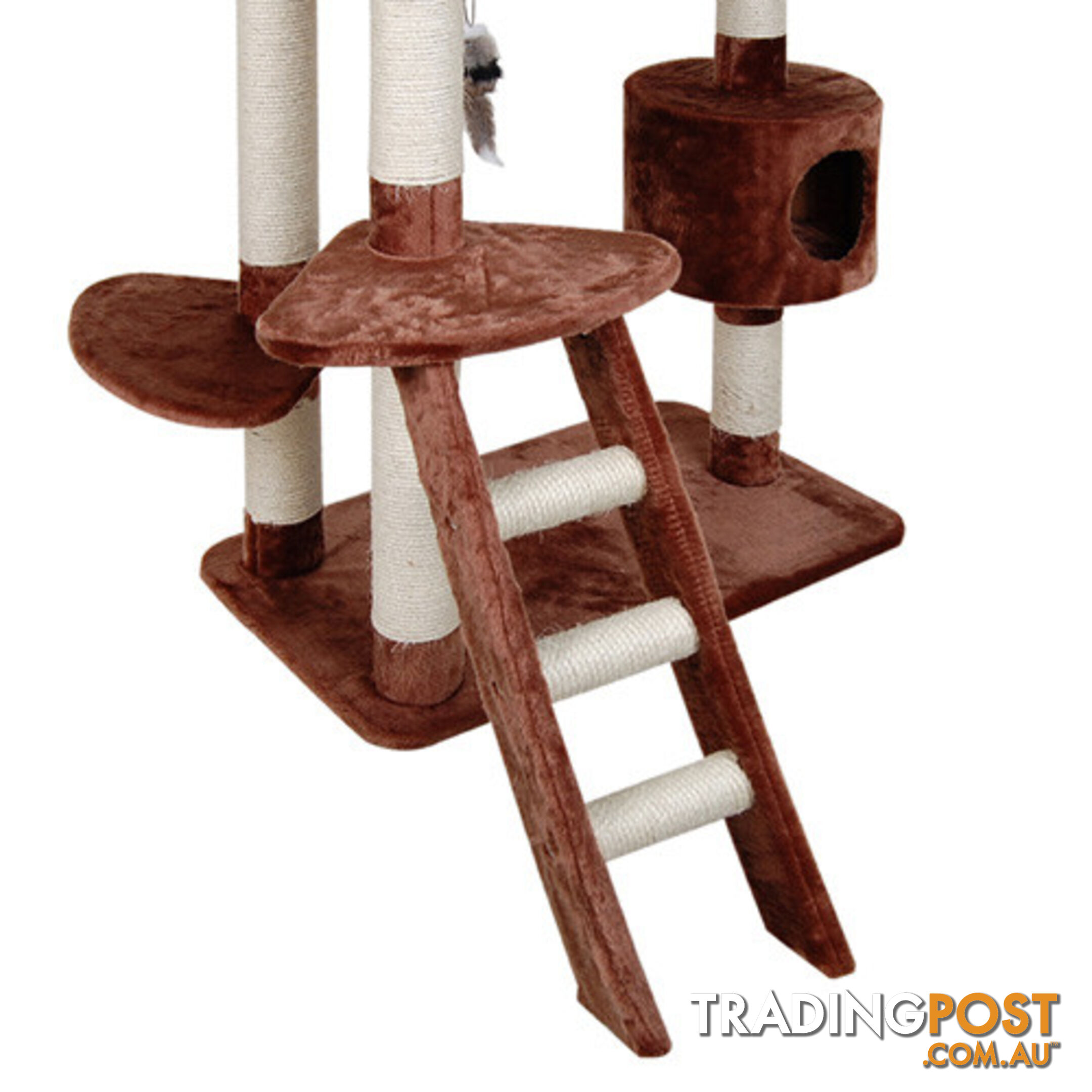 Multi Level Cat Scratching Poles Tree w/ Ladder Brown