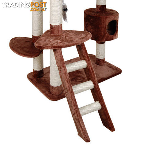 Multi Level Cat Scratching Poles Tree w/ Ladder Brown