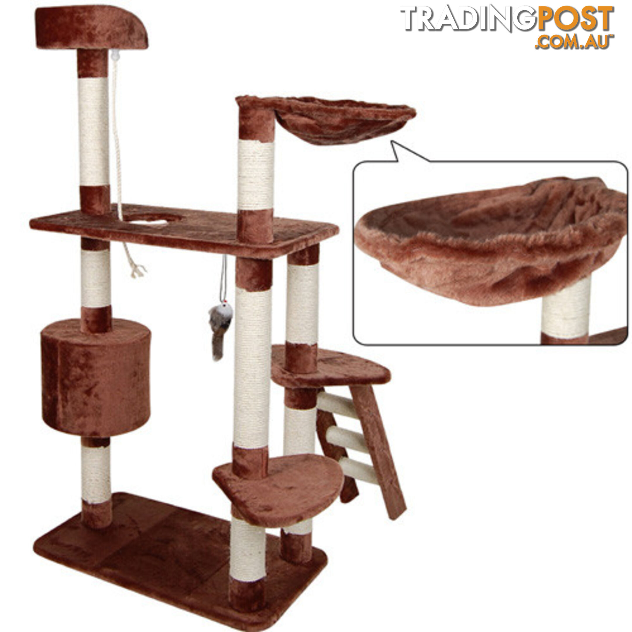 Multi Level Cat Scratching Poles Tree w/ Ladder Brown