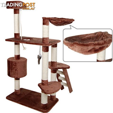 Multi Level Cat Scratching Poles Tree w/ Ladder Brown