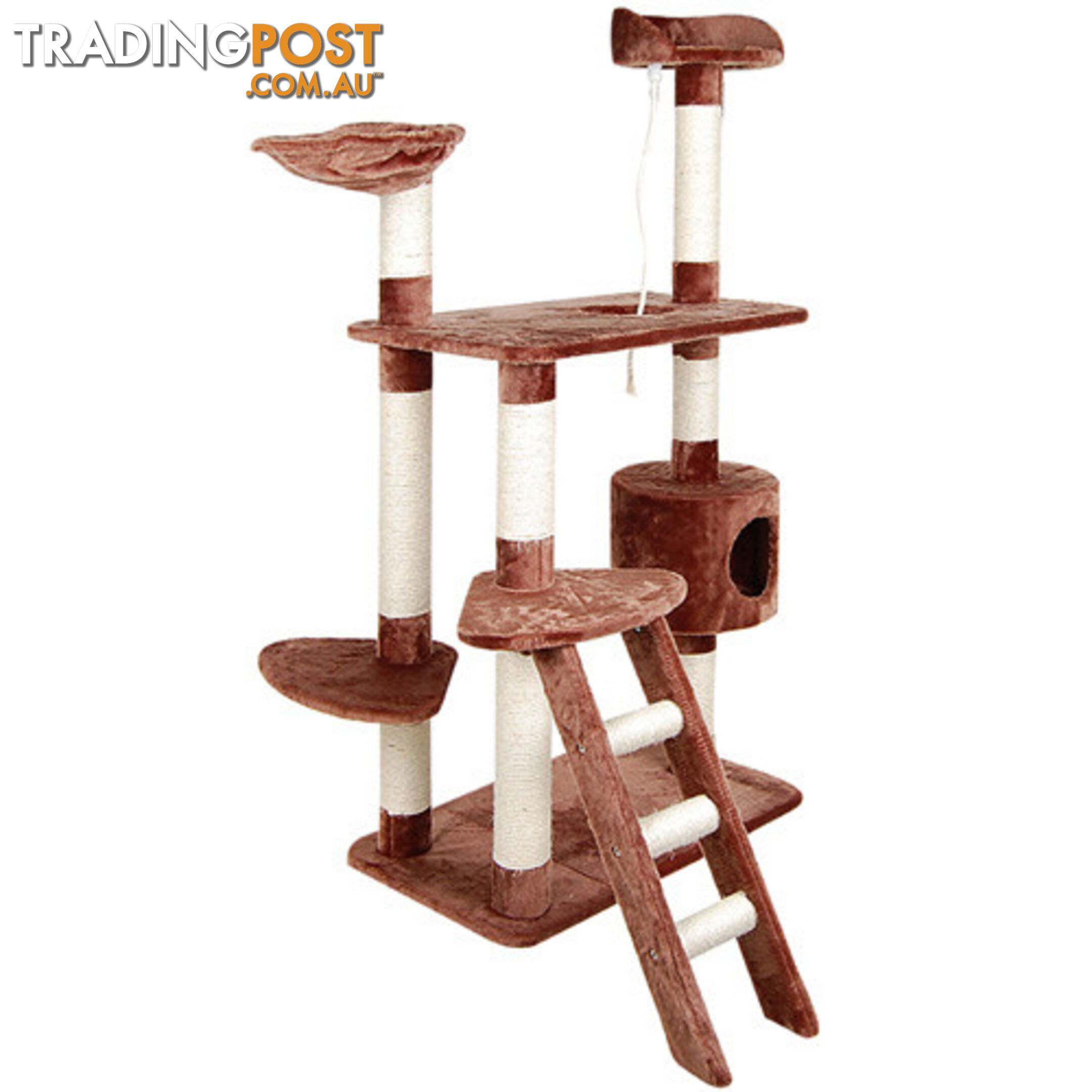 Multi Level Cat Scratching Poles Tree w/ Ladder Brown