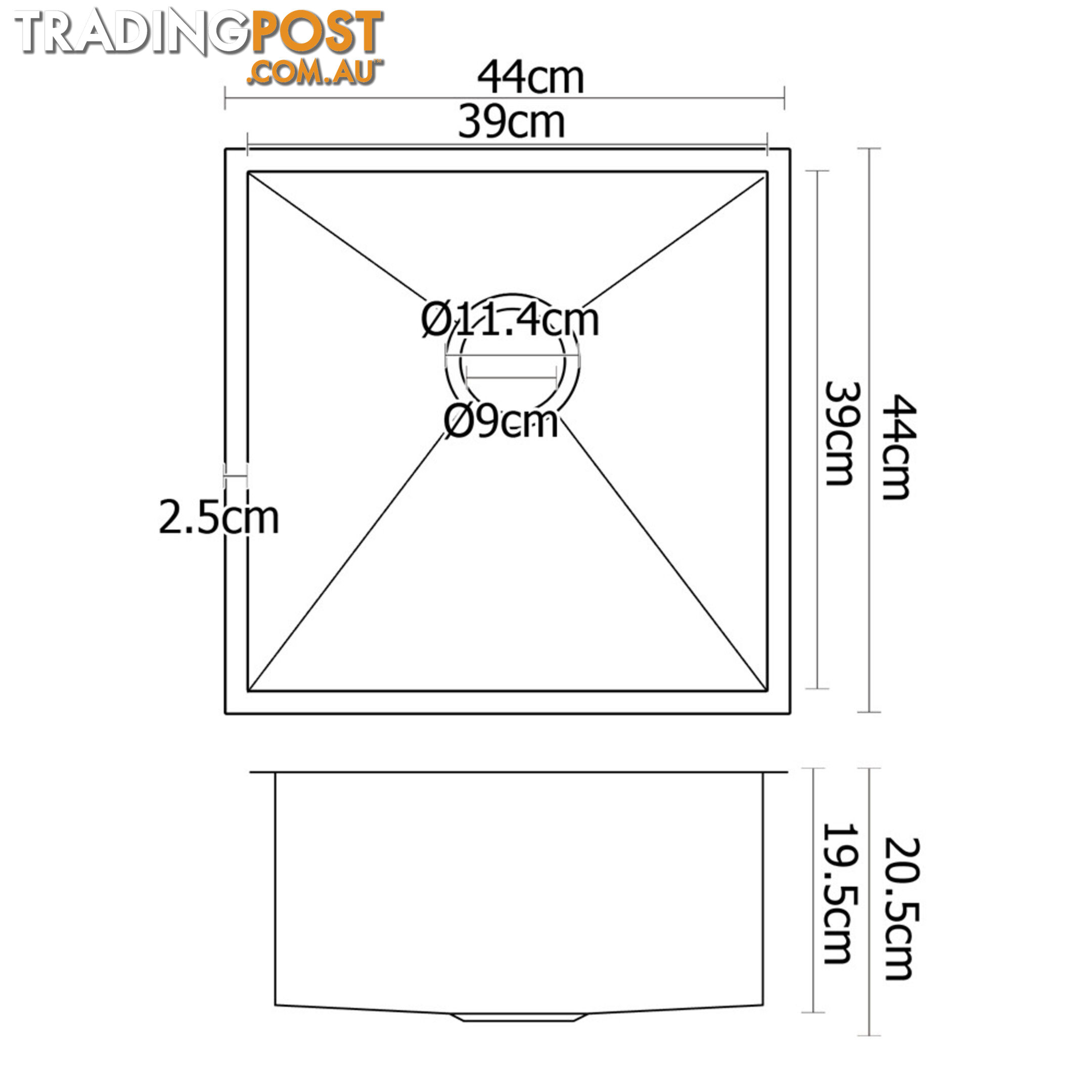 Stainless Steel Kitchen/Laundry Sink w/ Strainer Waste 510 x 450 mm