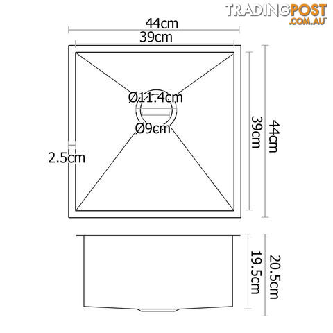 Stainless Steel Kitchen/Laundry Sink w/ Strainer Waste 510 x 450 mm