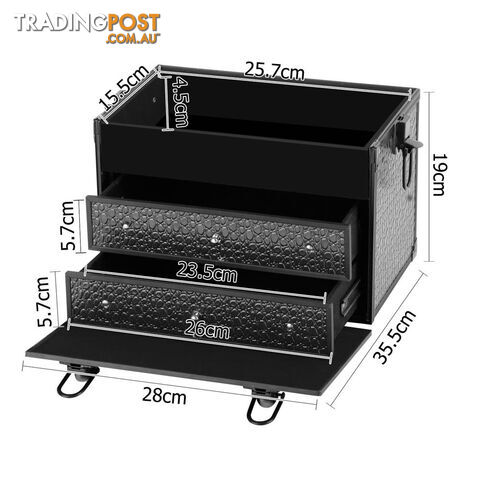 Portable Cosmetic Beauty Make Up Carry Case Box Crocodile Black - photo 4 of 8