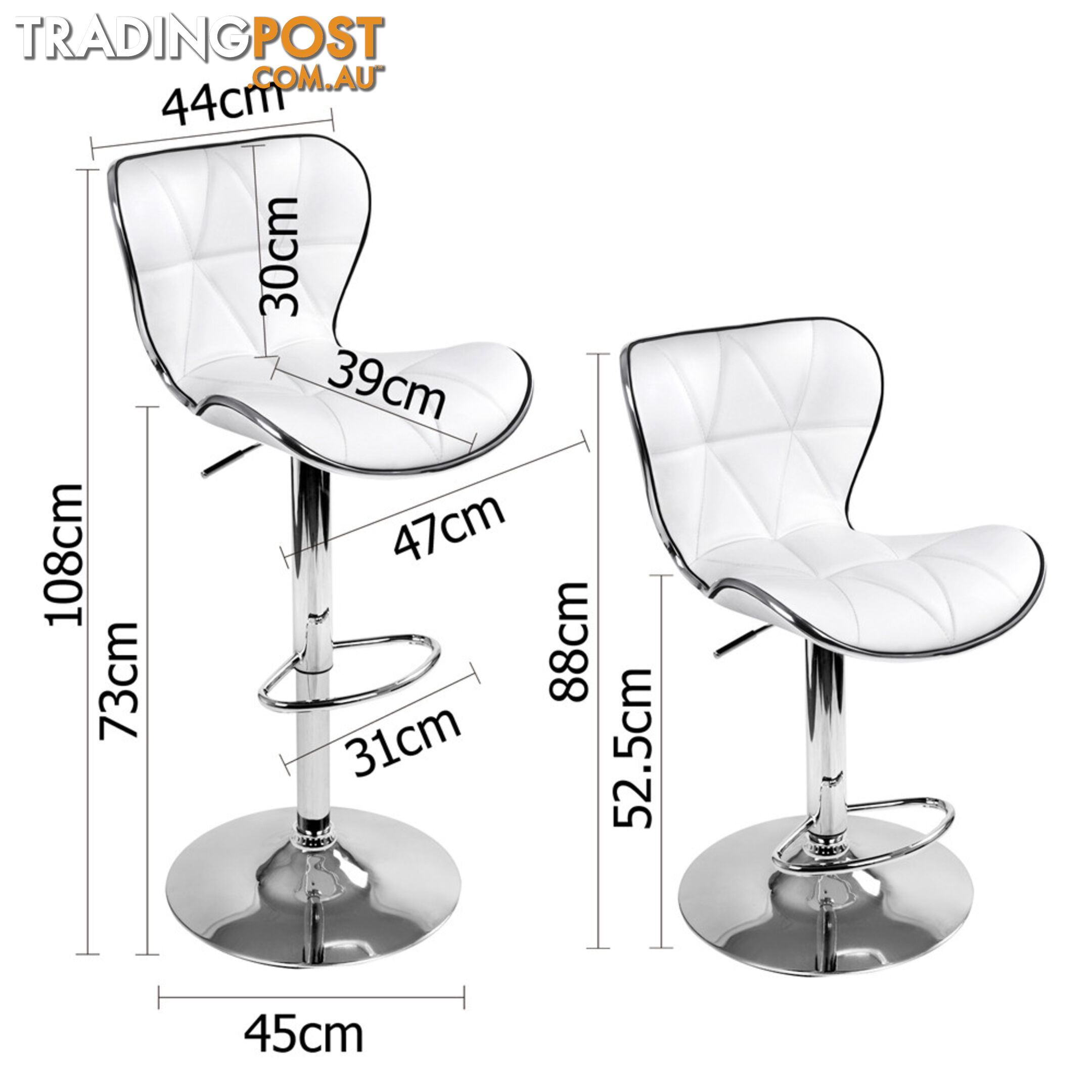 Set of 2 PU Leather Kitchen Bar Stool White