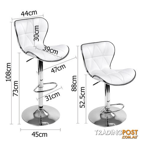 Set of 2 PU Leather Kitchen Bar Stool White