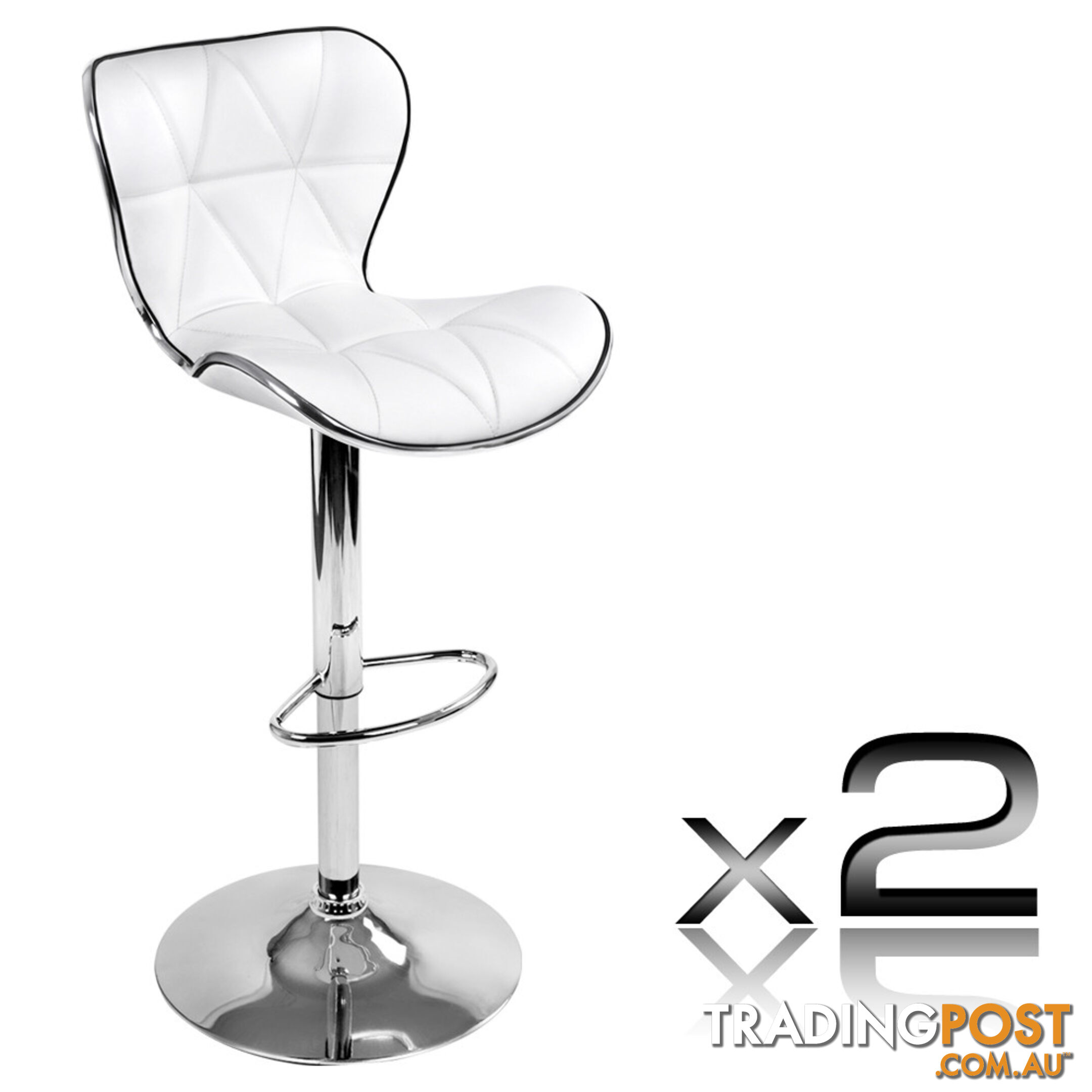 Set of 2 PU Leather Kitchen Bar Stool White