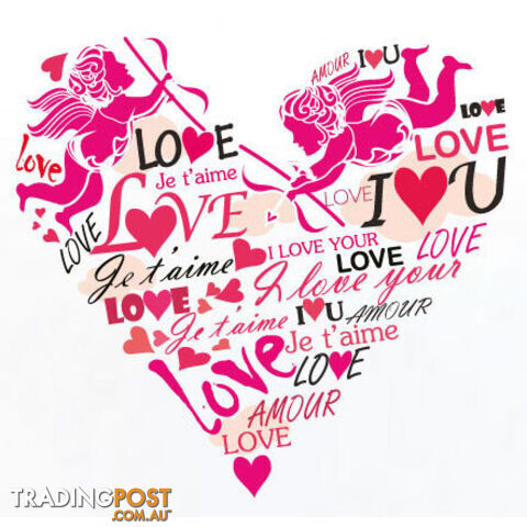 Large Size Pink Cupid Love Hearts Wall Stickers - Totally Movable