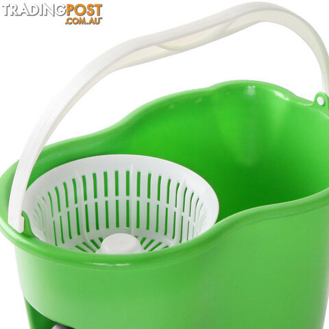 360 Degree Spinning Mop Microfibre Spin Dry Bucket with 2 Mop Heads - Green