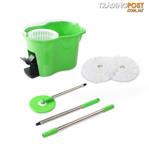 360 Degree Spinning Mop Microfibre Spin Dry Bucket with 2 Mop Heads - Green