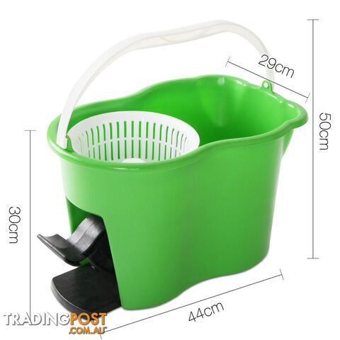 360 Degree Spinning Mop Microfibre Spin Dry Bucket with 2 Mop Heads - Green