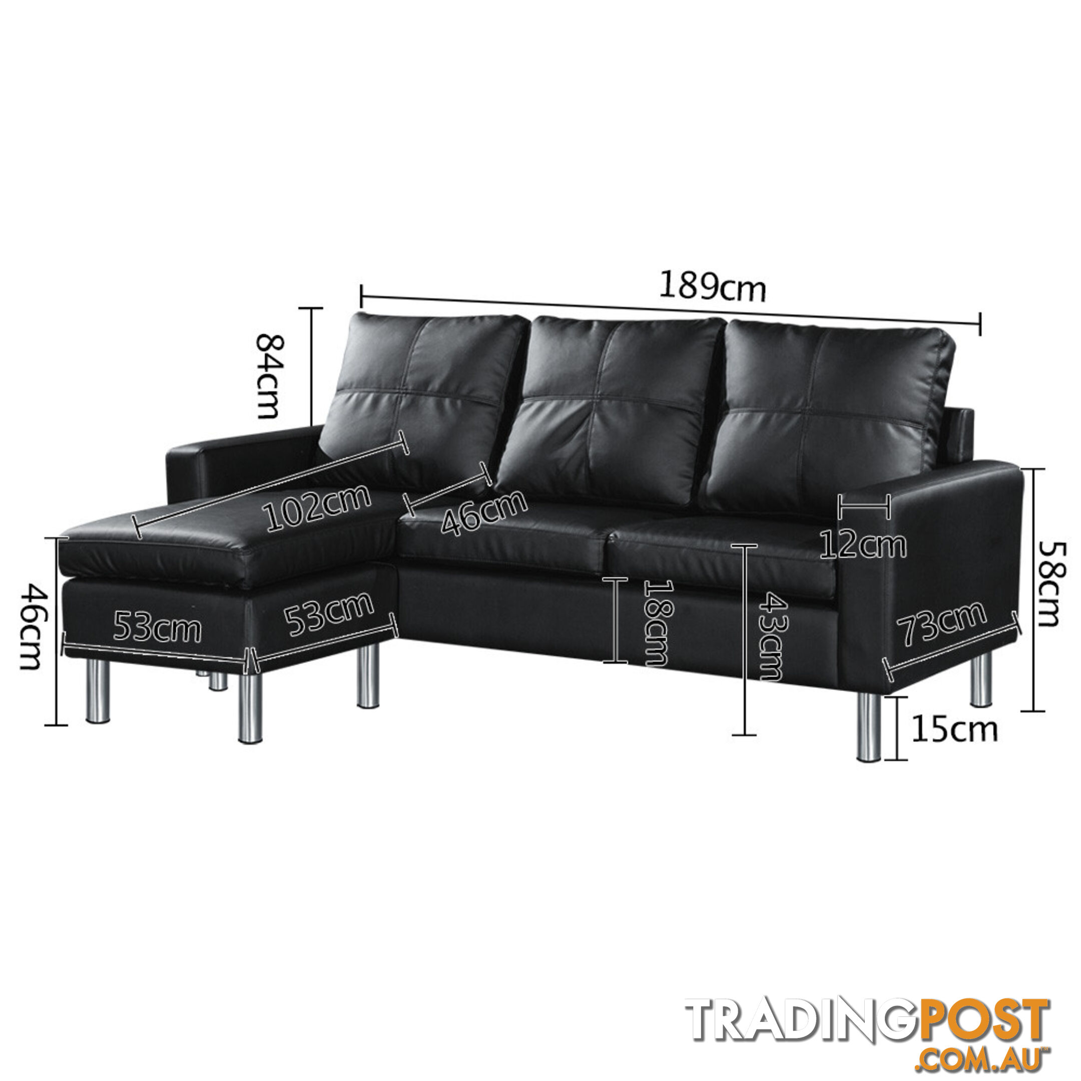 Four Seater Faux Leather Sofa with Ottoman Black