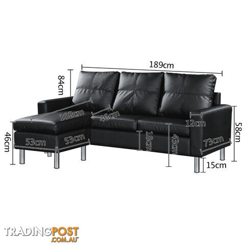 Four Seater Faux Leather Sofa with Ottoman Black