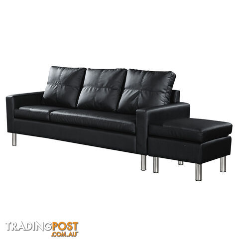 Four Seater Faux Leather Sofa with Ottoman Black