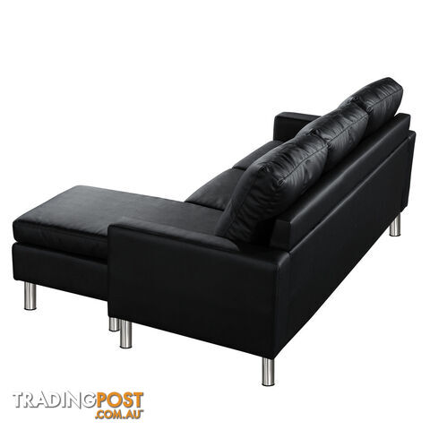 Four Seater Faux Leather Sofa with Ottoman Black