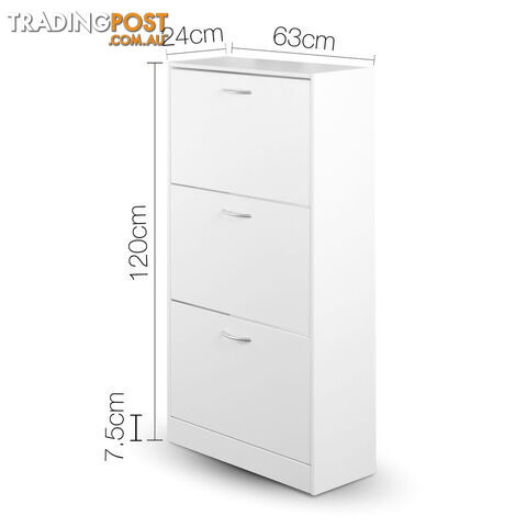 3 Drawers Chest Shoe Cabinet Storage Organizer White