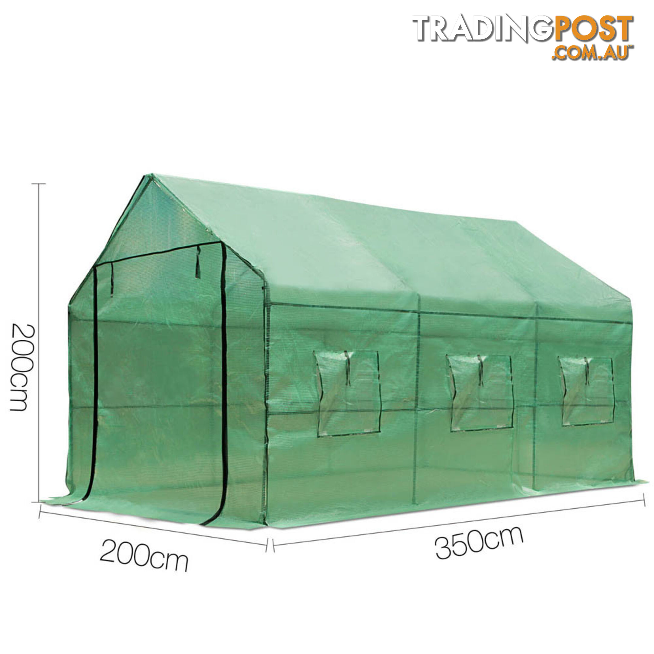 Greenhouse with Green PE Cover - 3.5M x 2M