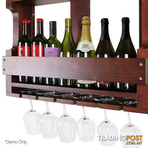 7 Bottle Wall Mounted Wine & Glass Rack - Natural