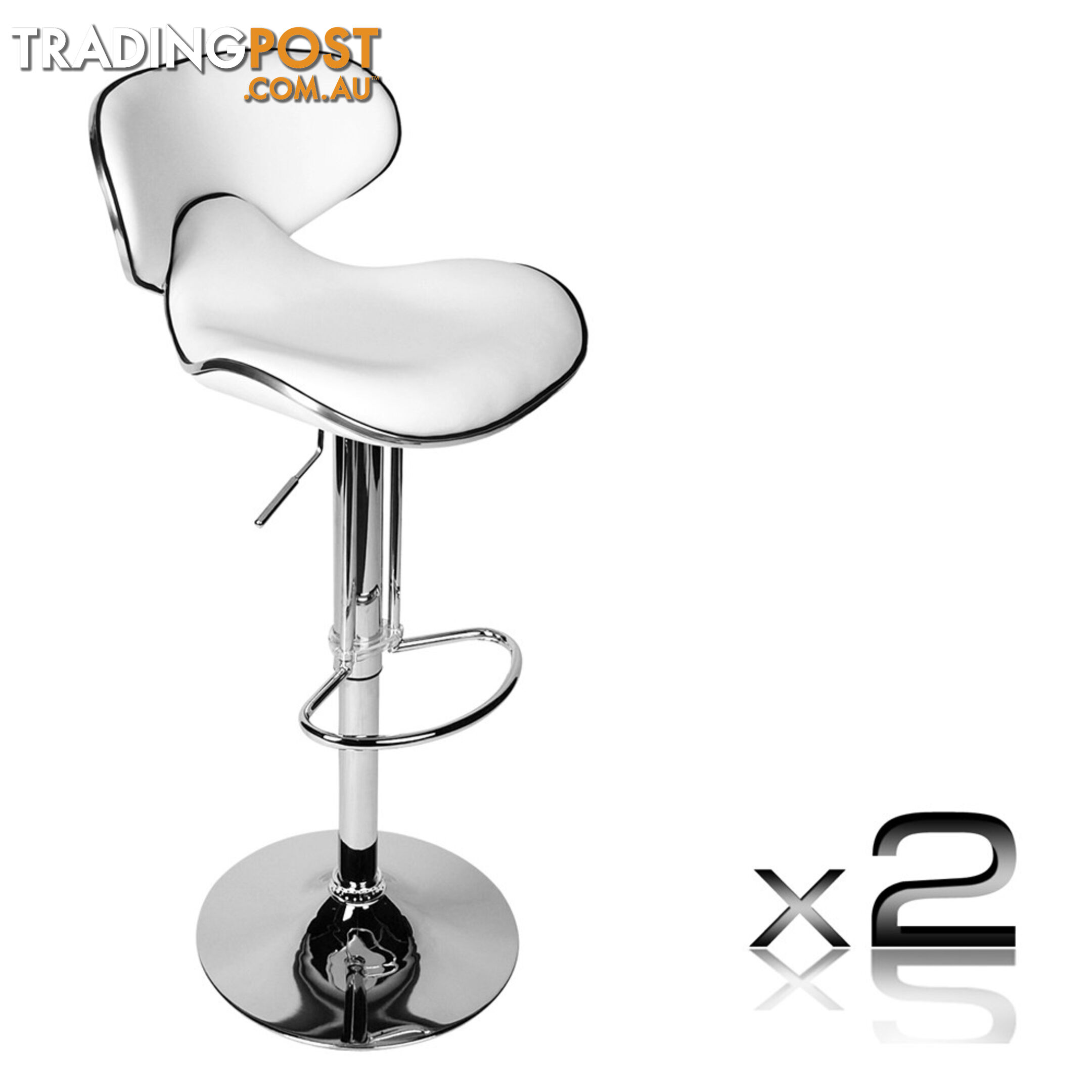 Set of 2 PU Leather Wooden Kitchen Bar Stool Padded Seat White