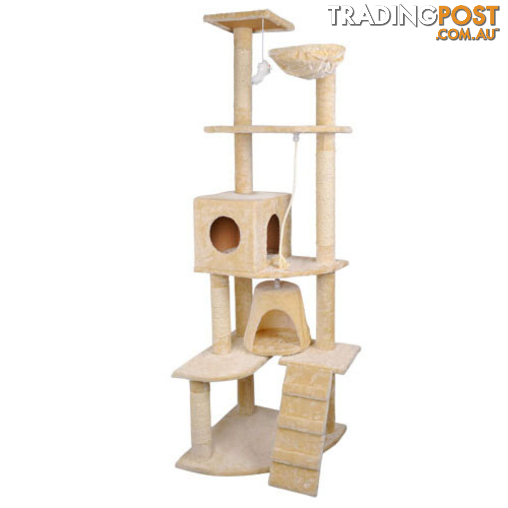 Multi Level Cat Scratching Poles Tree w/ Ladder Beige