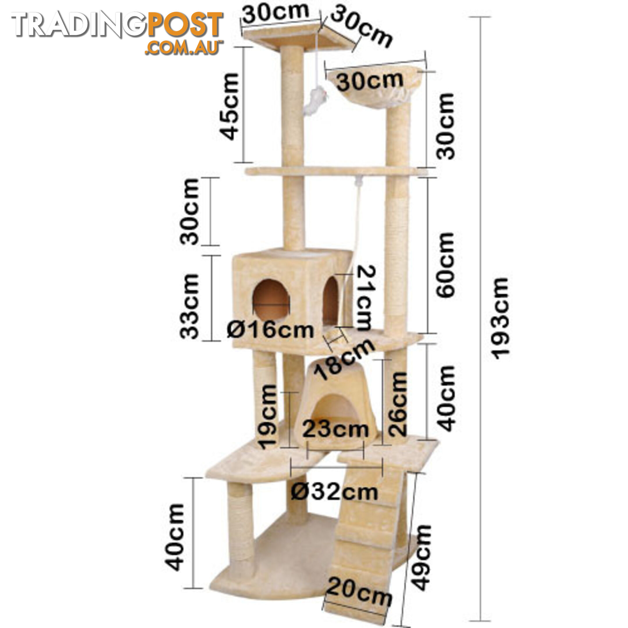 Multi Level Cat Scratching Poles Tree w/ Ladder Beige