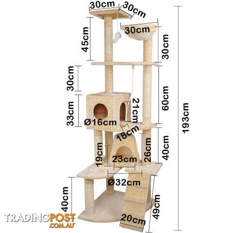 Multi Level Cat Scratching Poles Tree w/ Ladder Beige