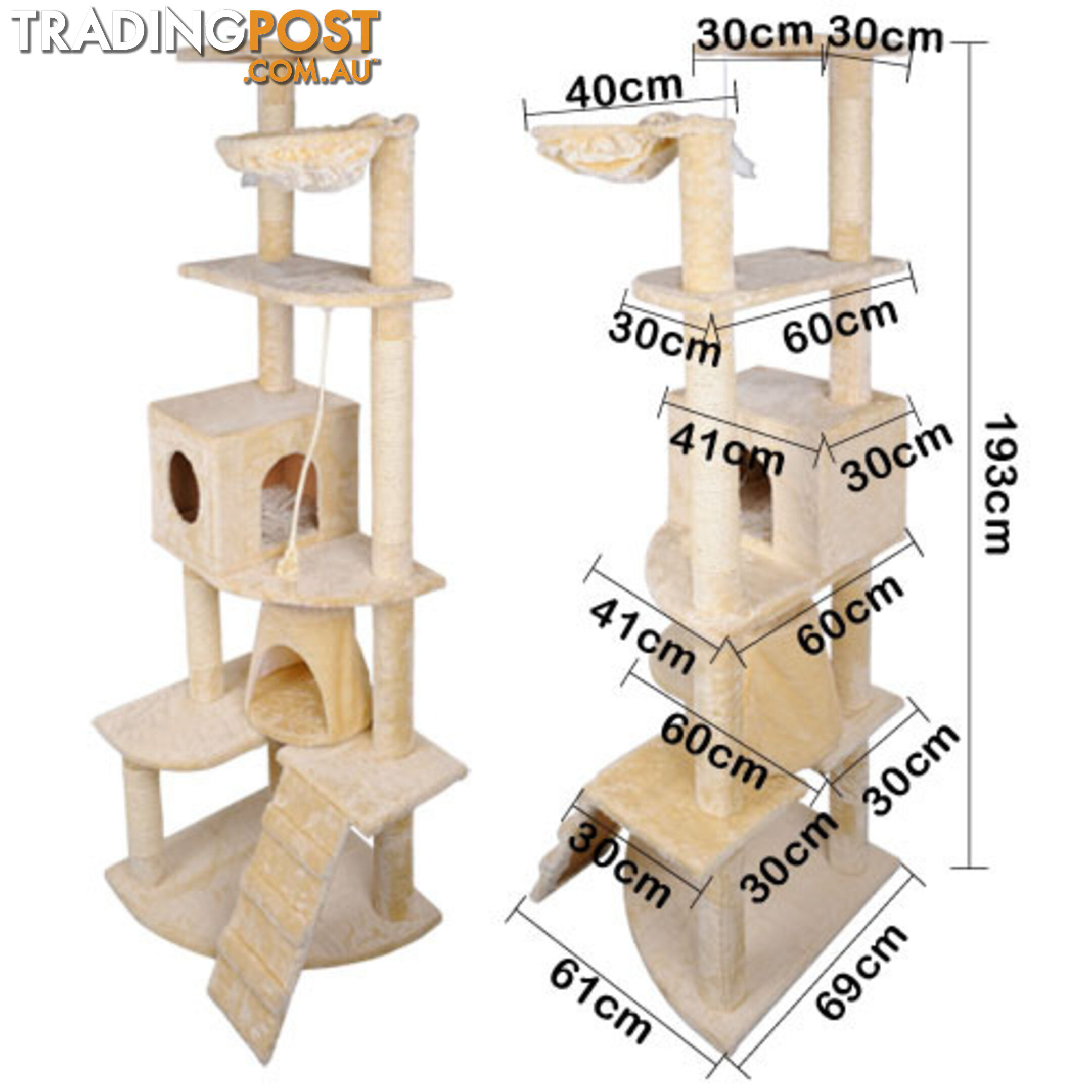 Multi Level Cat Scratching Poles Tree w/ Ladder Beige