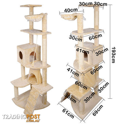 Multi Level Cat Scratching Poles Tree w/ Ladder Beige