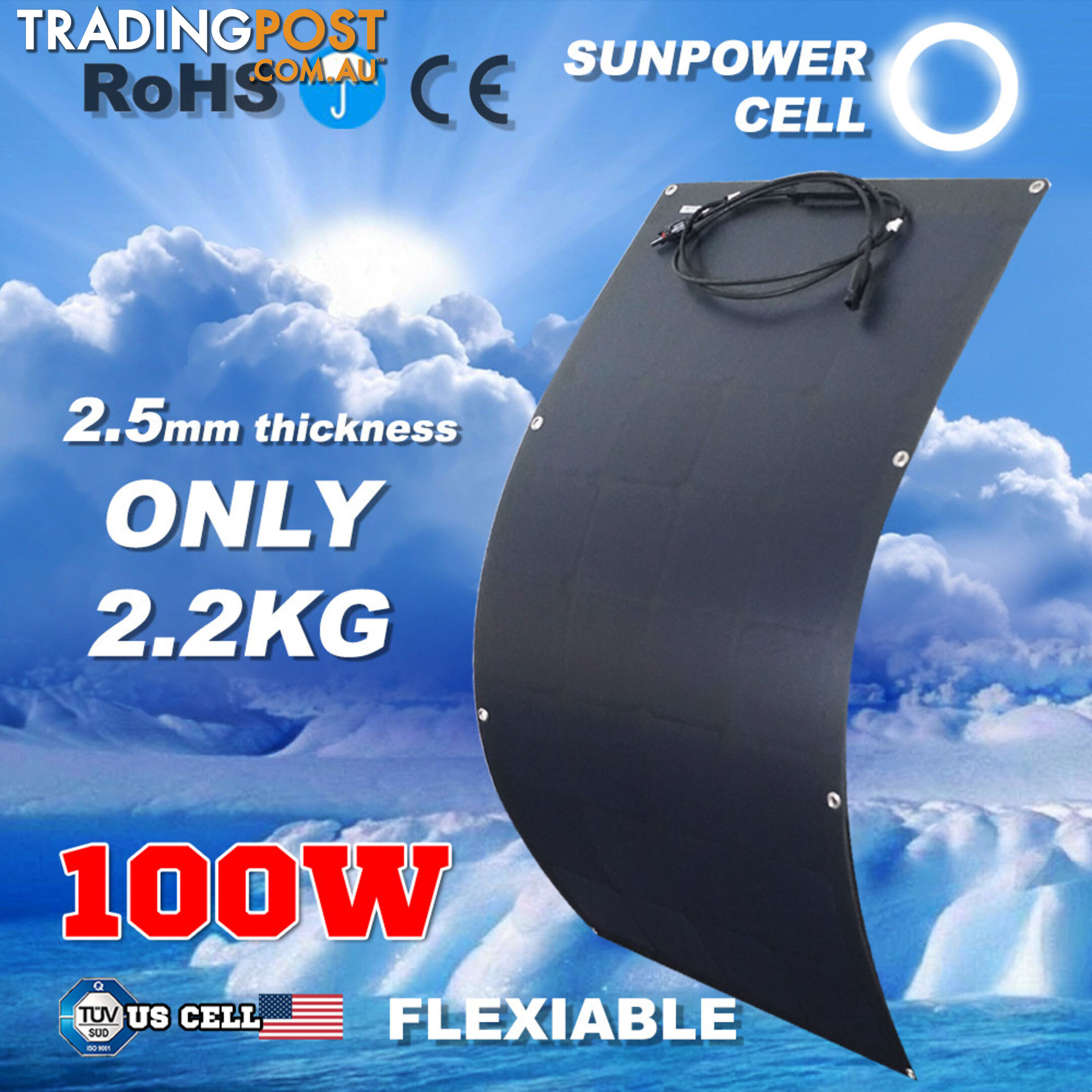 12V 100W Flexible Black Silicon Solar Panel Generator Power Mono Charging Kit