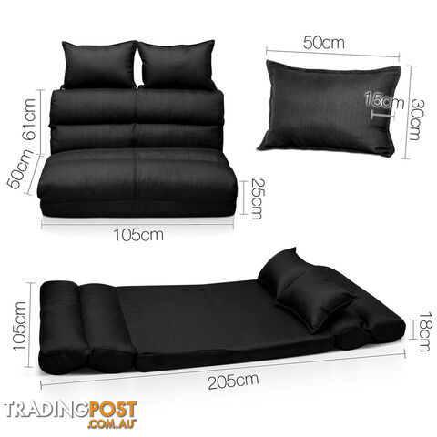 Double Size Adjustable Lounge Sofa - 5 positions Black