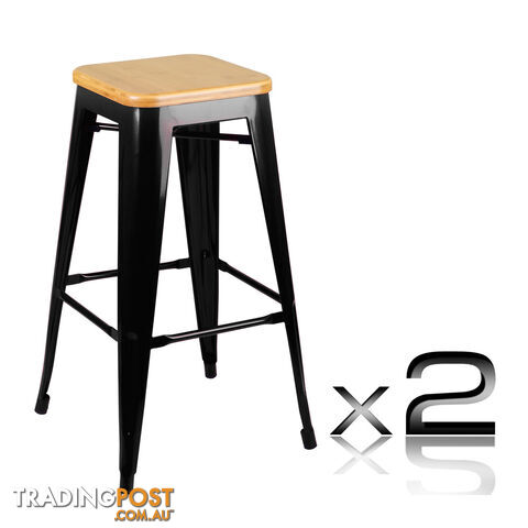 Set of 2 Replica Tolix Bar Stool Bamboo Seat 76cm Metal