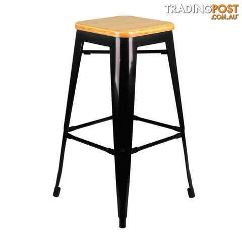 Set of 2 Replica Tolix Bar Stool Bamboo Seat 76cm Metal