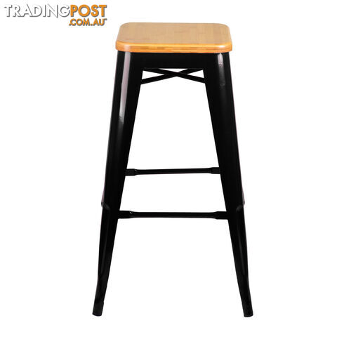 Set of 2 Replica Tolix Bar Stool Bamboo Seat 76cm Metal