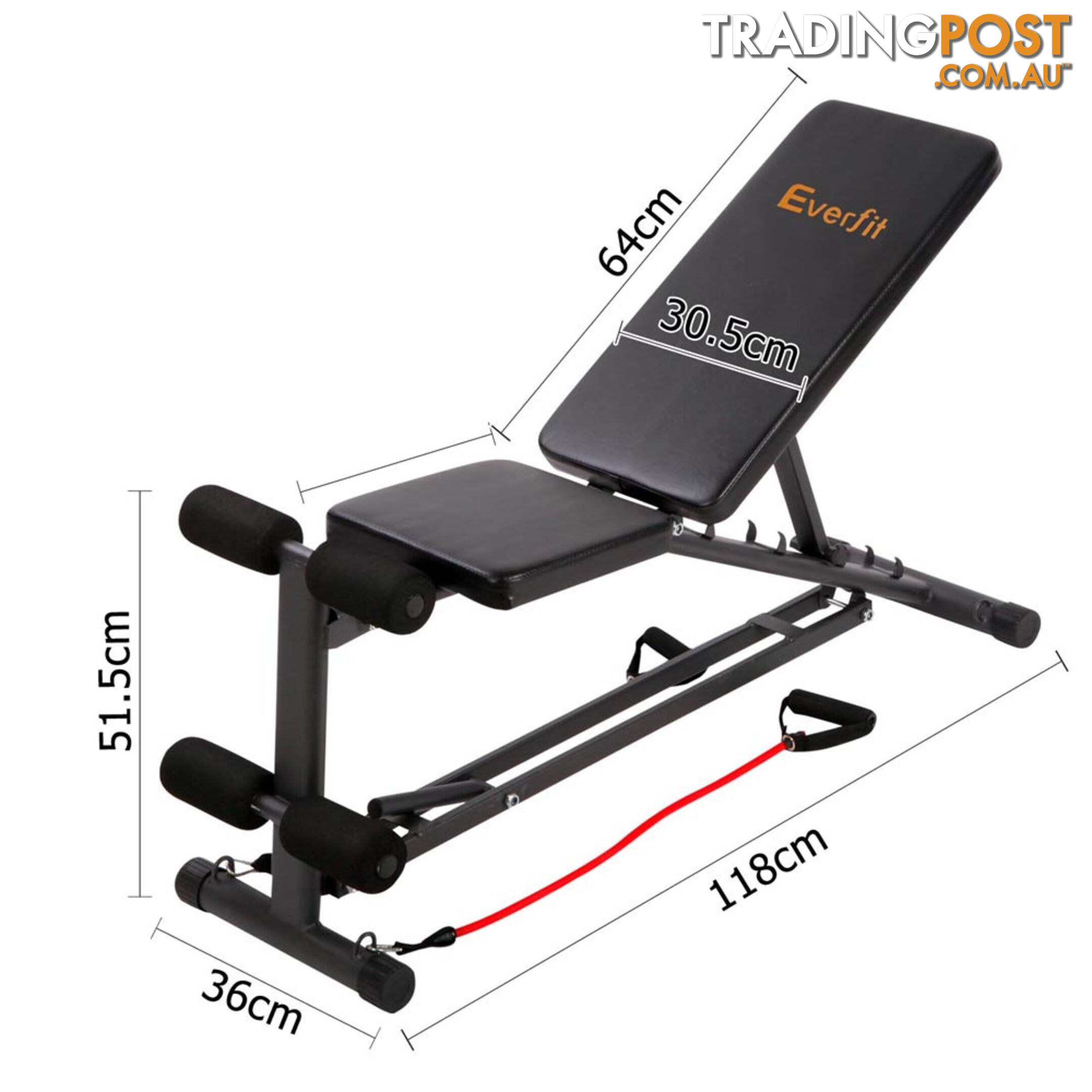 FID Flat Adjustable Bench 150Kg w/ Resistance Bands