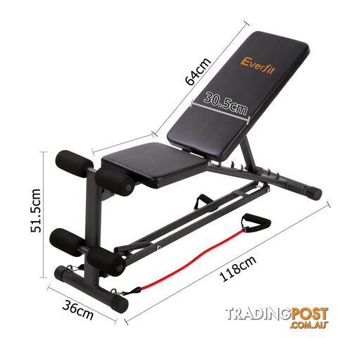 FID Flat Adjustable Bench 150Kg w/ Resistance Bands