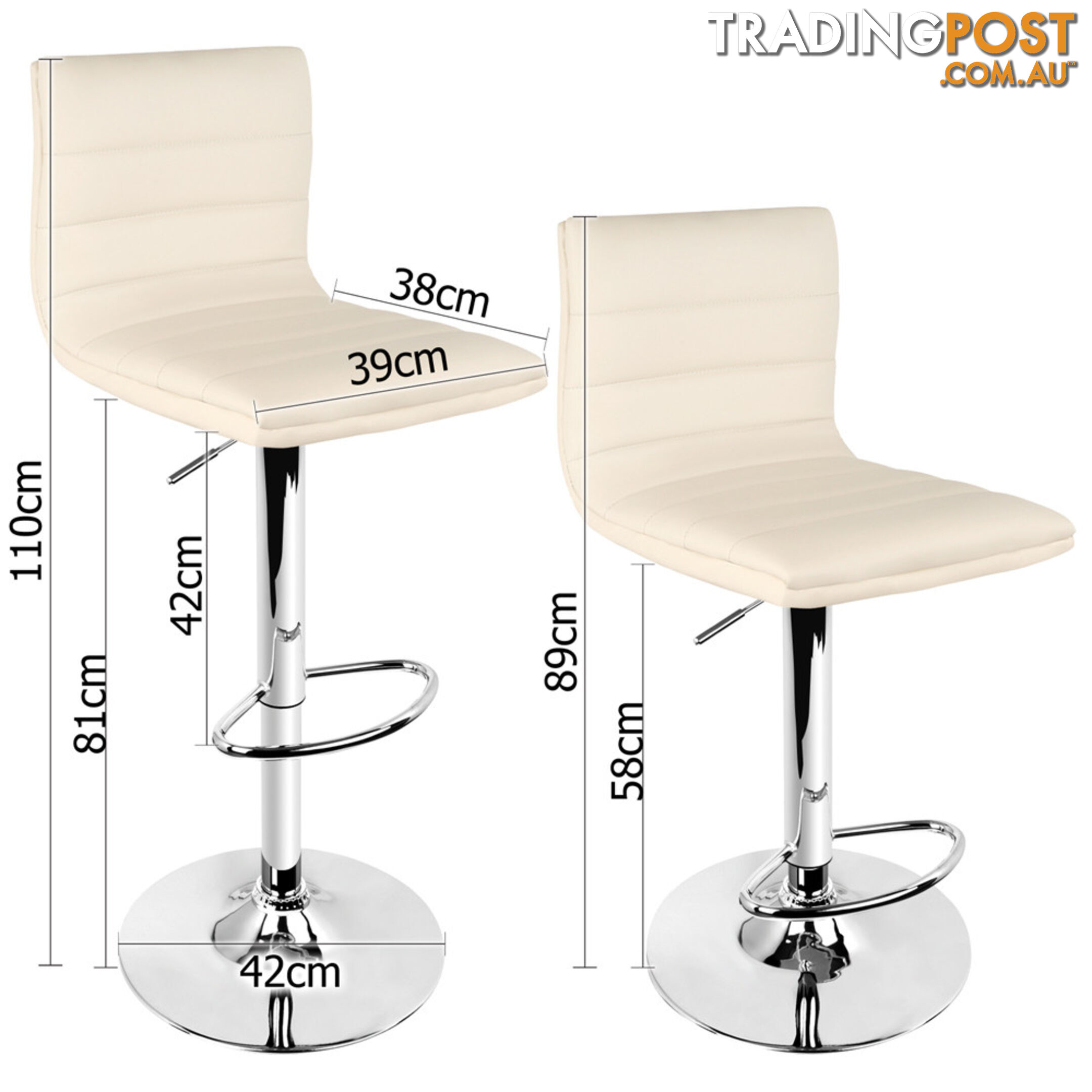 Set of 2 PU Leather Kitchen Bar Stool Beige