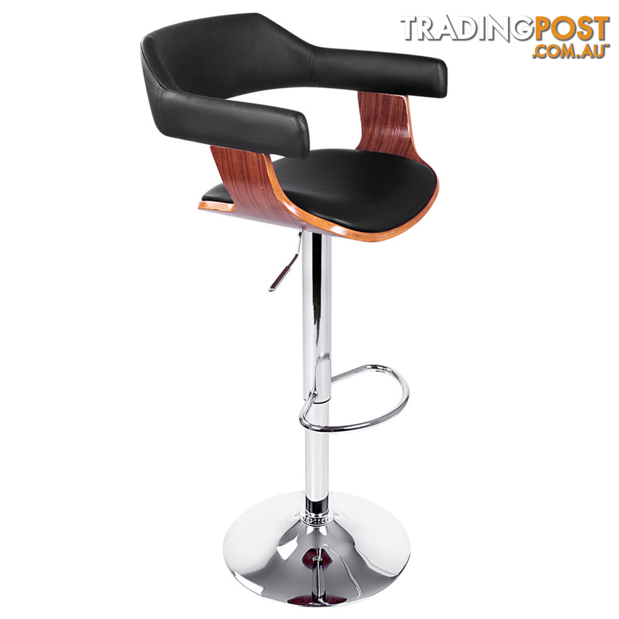 PU Leather Wooden Kitchen Bar Stool Padded Seat Black