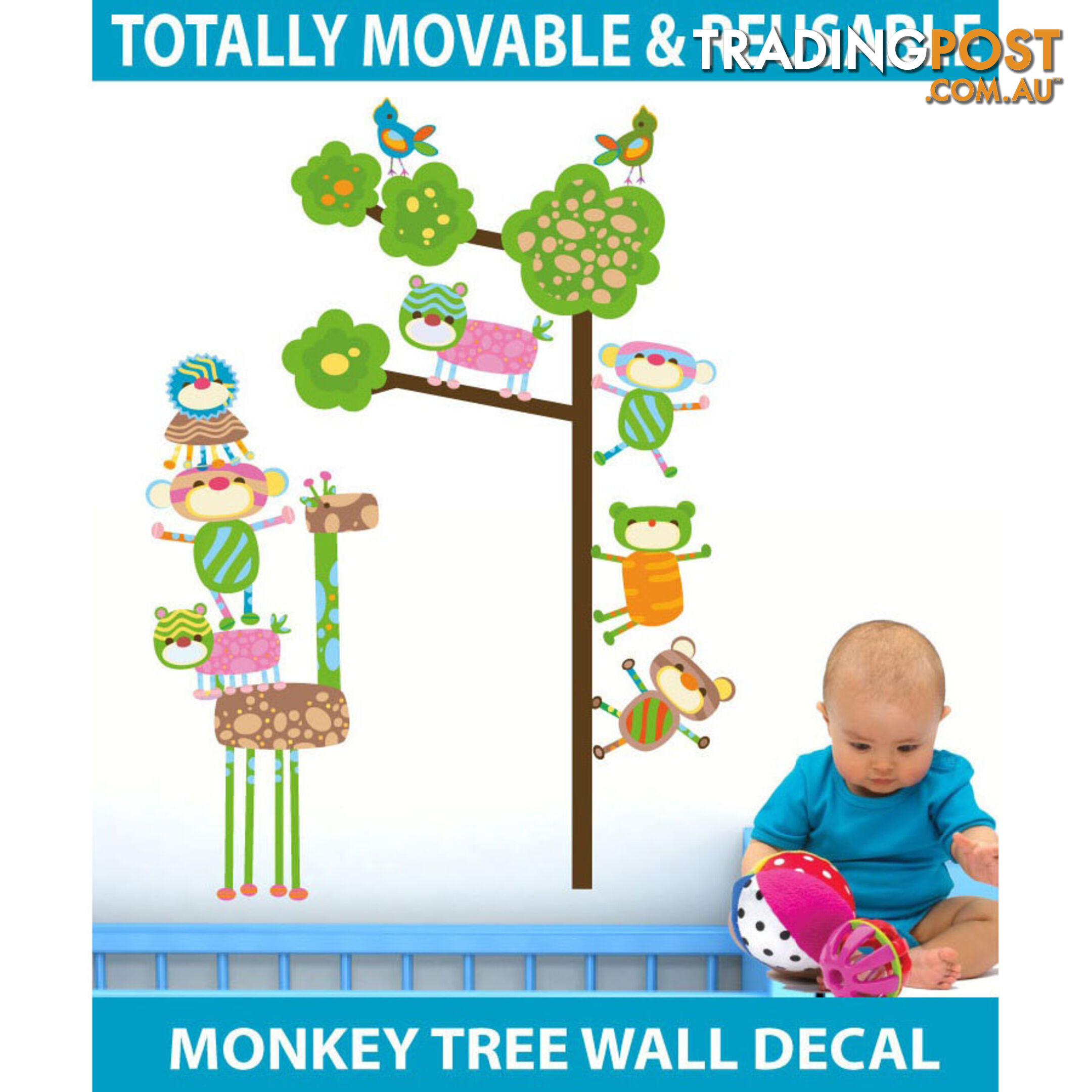 Extra Large Size Funky Monkeys in a Tree Wall Stickers  - Totally movable