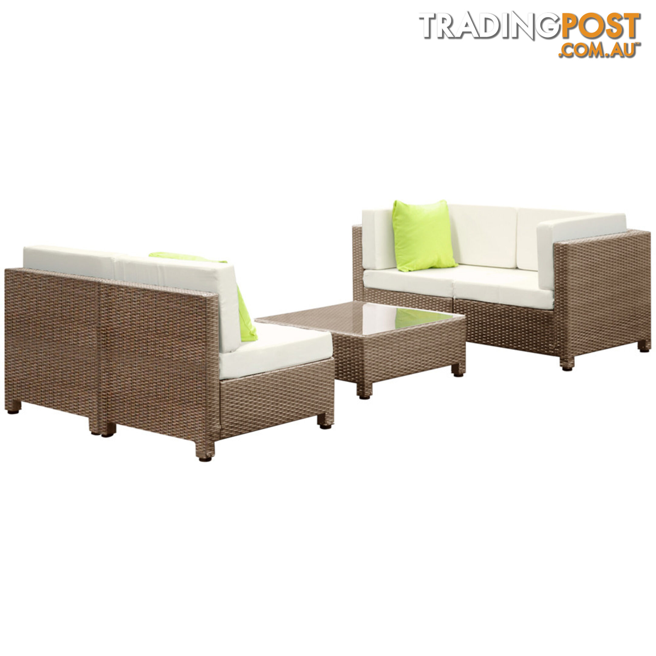 5 pcs Brown Wicker Rattan 4 Seater Outdoor Lounge Set Beige